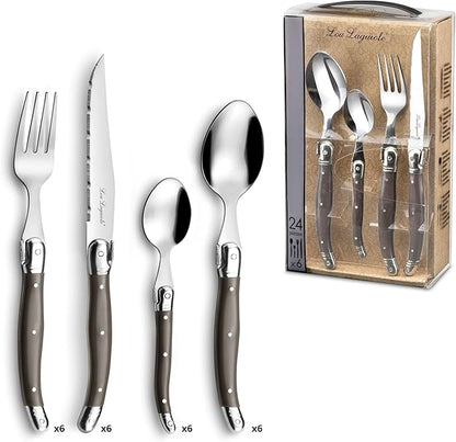 Lou Laguiole Tradition Stainless Steel Polypropylene Vintage Silverware Set - 24-Piece Flatware Set
