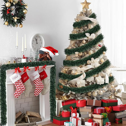 50FT Christmas Green Garland Artificial Greenery Garland for Christmas Tree Decorations, Xmas Decor for Home Fireplace Mantle Stairs Holiday Party Indoor Outdoor