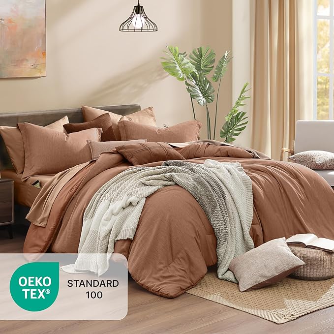 Monbix Full Size Comforter Set, Autumn Leaf Bedding Comforter for Full Size Bed Set Reversible, Bedding Sets Full 7 Pieces, Cationic Dyeing Bed in a Bag with Comforter, Sheets, Pillowcases & Shams