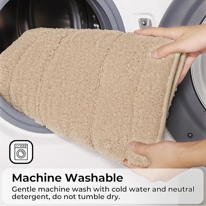 GRANNY SAYS Bathroom Toilet Rugs U Shaped, Bath Mats for Bathroom, Bath Rugs Non Slip Washable, Absorbent Microfiber Toilet Mat, Soft Plush Shaggy, 20" x 24", Khaki