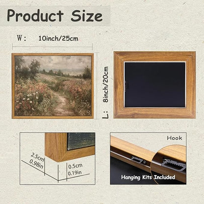 KBKBART Framed Canvas Wall Art for Living Room, Vintage Countryside Wildflower Field Painting Farmhouse Decor, Retro Nature Wilderness Canvas Art Prints for Wall Decor, Rustic Landscape Wall Decor for Bathroom, Bedroom Living Room(8"x10")