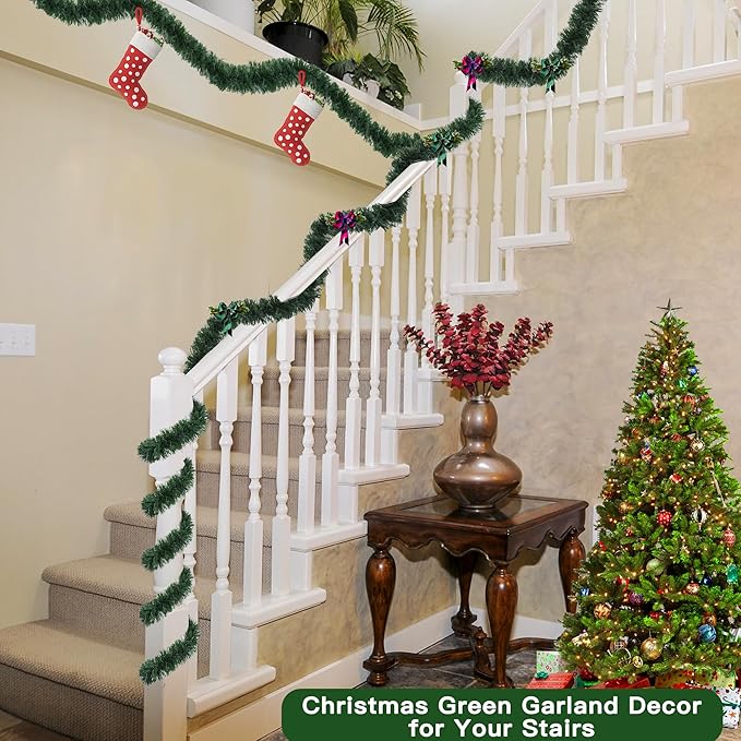 50 Foot Christmas Greenery Garland Decorations, Artificial Green Pine Garland Xmas Tree Decor Soft Tinsel Garlands Non-Lit for Stairs Mantle Fireplace Home Indoor Outdoor Holiday Party Decor