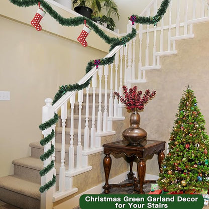 50 Foot Christmas Greenery Garland Decorations, Artificial Green Pine Garland Xmas Tree Decor Soft Tinsel Garlands Non-Lit for Stairs Mantle Fireplace Home Indoor Outdoor Holiday Party Decor