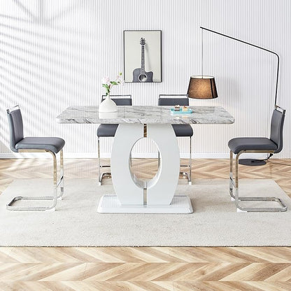 Bar Stools Set of 4,25" Counter Height Bar Stools with Footrest,Grey Faux Leather Kitchen Stools with Chrome Plated Metal Leg,Counter Height Stool Ideal for Island Pub Kitchen Counter Dining Chair