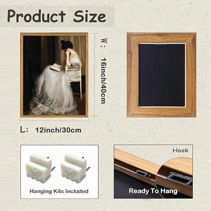 KBKBART Vintage Wall Art, Framed Canvas Art Mid-Century Lady Classical Women Painting, European Portrait for Bedroom Bathroom Decor (12"x16")