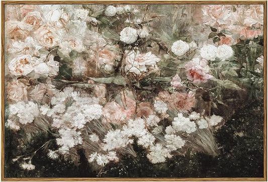 KBKBART Framed Canvas Wall Art for Living Room Bedroom Decor,Vintage Moody Floral Art Print Flower Rose Garden Canvas Painting, Rustic Bathroom Decor, Classical Vintage Wall Art(16"x24")