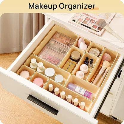 Vtopmart 25 PCS Plastic Drawer Organizers Set, 4-Size Versatile Bathroom and Vanity Drawer Organizer, Storage Bins for Makeup, Bedroom, Kitchen Gadgets Utensils and Office