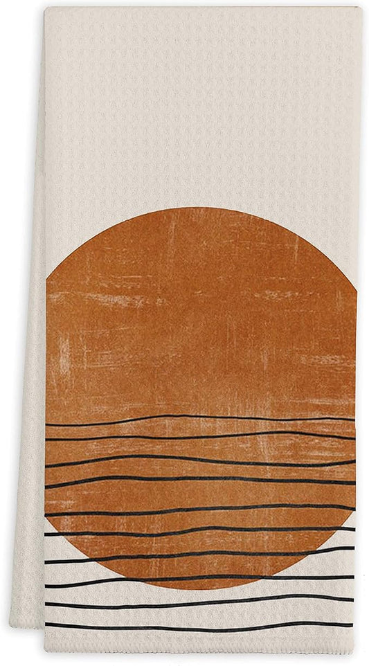 QIYUHOY Abstract Large Sun Sea Wave Kitchen Towels Tea Towels 16x24 Cotton Dish Towels for Farmhouse Decor