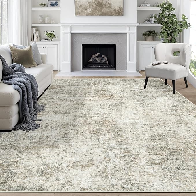 8x10 Area Rugs for Living Room Rug Washable: Abstract Large Rug for Dining Room Bedroom Carpet Non Slip 8 by 10 Indoor Modern Nursery Home Office Beige Brown