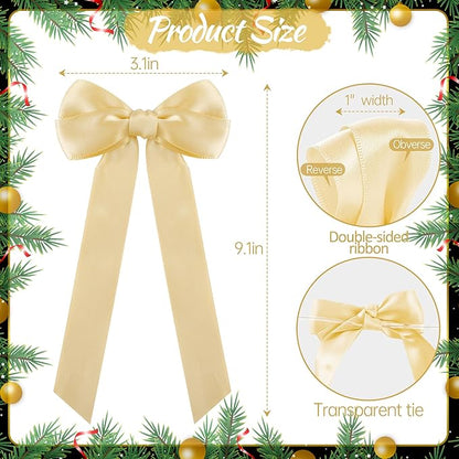 AYGXU 24pcs Christmas Bows Decor,Champagne Gold Bows for Gift Wrapping,Christmas Tree Decorations,Bow Decor,Double-Sided Ribbon Bow,Bag Ties Twists