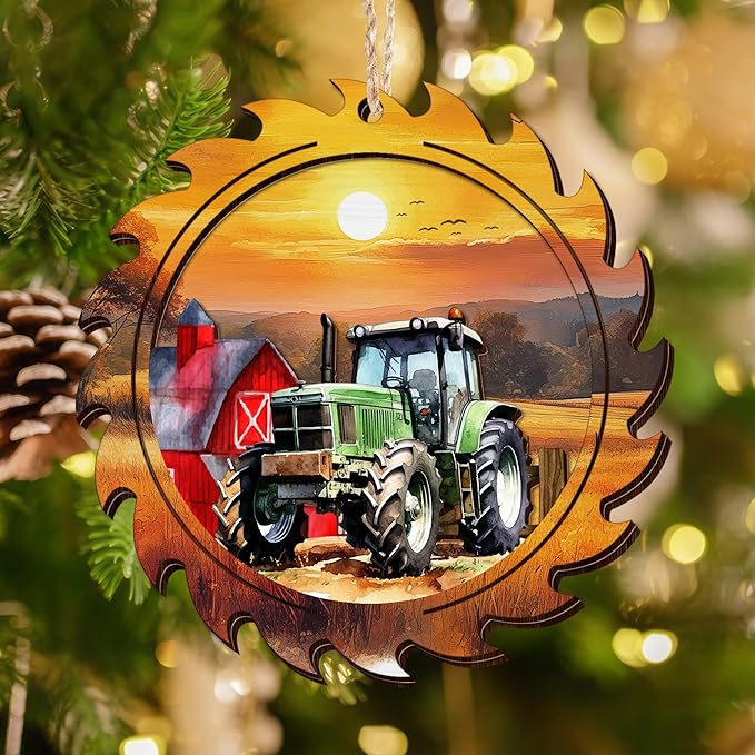 OASSIE Tractor Christmas Ornament 2025 - Wooden Rustic Farmhouse Ornaments for Tree Decoration - Tractor Ornaments Gifts for Women Men Friend, Rustic Gifts for Farmers, Farmhouse Christmas Decorations