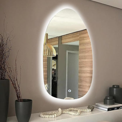 LuxenHome Asymmetrical LED Lighted Mirror for Bathroom, 31"x23" Accent Wall Mirror with Lights, Irregular Vanity Mirror, Washbasin Backlit Led Illuminated Mirror,Entryway, Living Room