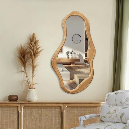 LuxenHome Asymmetrical Wall Mirror, 22"x 39" Natural Irregular Mirror for Wall Decor with Wood Frame, Wall Mirrors Decorative for Living Room, Bathroom, Bedroom, Dining Room, Entryway