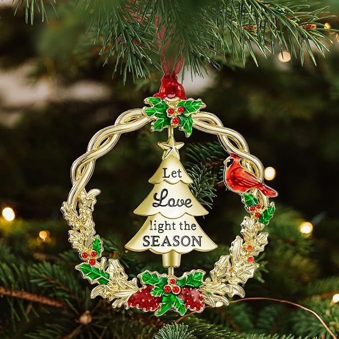 Christmas Tree Ornament Metal Silver Hanging Rotatable Design Charm Holiday Decorative Pendant Gift Keepsake (Golden, 2025)