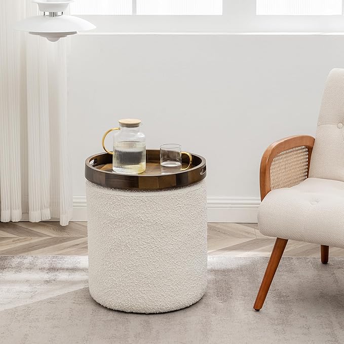 KINWELL 34" Boucle Swivel Barrel Chair with 18" Round Ottoman Set, Fully Assembled Set of Sherpa Accent Chair and Footrest, Modern Comfy Armchair and Footstool for Living Room and Bedroom, Brown