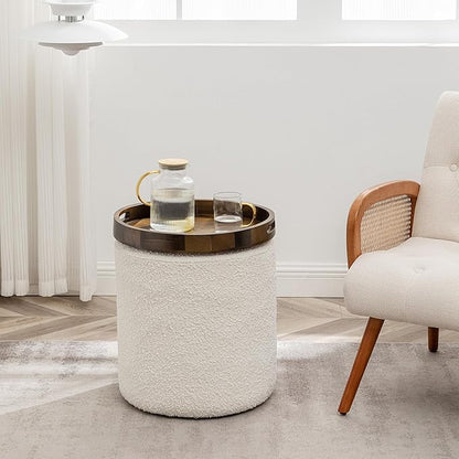 KINWELL 34" Boucle Swivel Barrel Chair with 18" Round Ottoman Set, Fully Assembled Set of Sherpa Accent Chair and Footrest, Modern Comfy Armchair and Footstool for Living Room and Bedroom, Brown