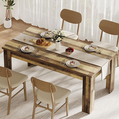 CABIHOME 63" Dining Table for 4-6, Large Farmhouse Rectangular Kitchen Dining Room Table, Wooden, Thick Frame & Sturdy Triangular Legs, Strong Wood Base for Small Space, Dinner, Kitchen, Rustic Brown