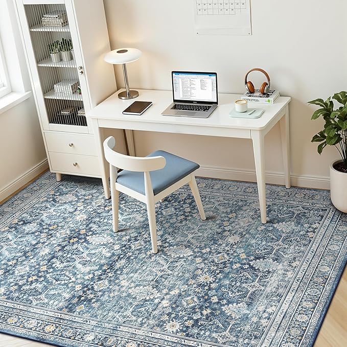 Lofus 5x7 Area Rug for Living Room,Blue Washable Area Rugs with Non-Slip Backing,Soft Boho Carpets for Bedroom Dining Room Home Office Indoor Nursery
