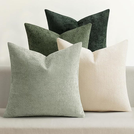 MIULEE Pack of 4 Christmas Throw Pillow Covers 16x16 Inch Neutral Green Soft Decorative Chenille Pillow Covers Farmhouse Accent Cushion Covers for Boho Home Decor Bedroom Living Room