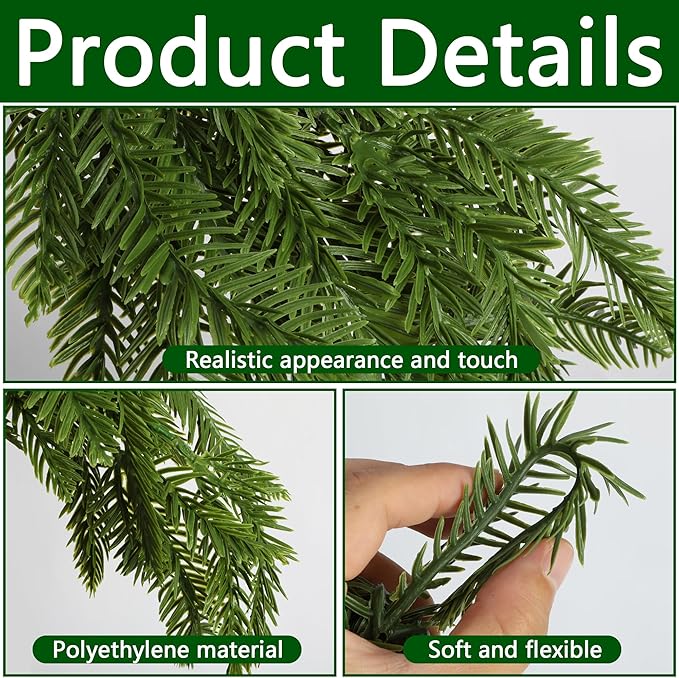 Watayo 9.8 Ft Realistic Touch Norfolk Pine Garland, Artificial Realistic Cedar Garland Christmas Garland for Mantle, Fake Norfolk Pine Greenery Garlands for Xmas Fireplace Window Indoor Outdoor Decor