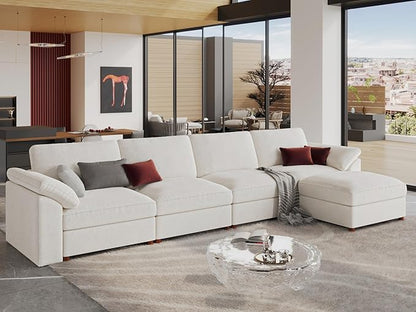 EASE MOOSE Extra Large Modular Sectional Sofa, Modern Oversized L Shape Sectional Couch,Comfty Deep Seat Chenille Modular Sofa with Ottoman,White