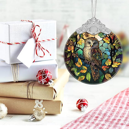 Christmas Ornament, 2025 Ornaments for Christmas Tree, Stained Glass Hanging Ornament, Holiday Ornaments, Unique Gift Idea - Owl on The Branch