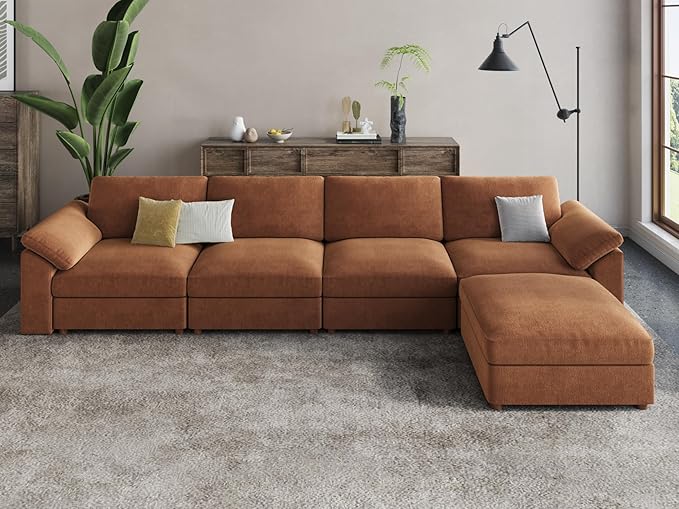 EASE MOOSE Large Sectional Modular Sofa，Large L Shape Sectional Couch Wide Deep Modular Sofa Couch Chenille Brown