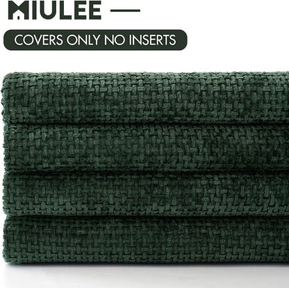 MIULEE Christmas Green Pack of 4  Throw Pillow Covers 18x18 Inch Soft Decorative Chenille Pillow Covers Farmhouse Accent Cushion Covers for Boho Home Decor Bedroom Living Room