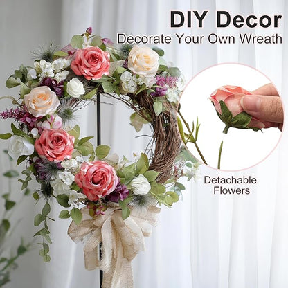 Artificial Flowers for Outdoor 4 Bundles Rose Bouquet with Daisy Faux Flowers UV Resistant for Home Indoor Outside Garden Porch Window Box Balcony Yard Porch Decor (White+Pink)