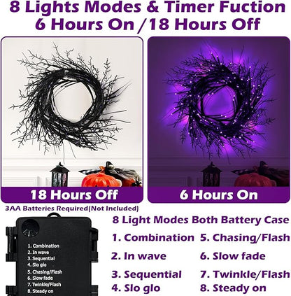 6 Ft 54 LED Halloween Willow Vine Twig Decor Garland with 8 Modes Timer Waterproof Battery Operated Scary Halloween Decorations for Home Wall Mantle Fireplace Decor