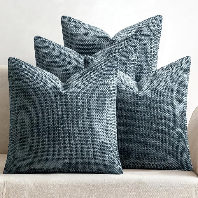 MIULEE Pack of 4  Throw Pillow Covers 18x18 Inch Navy Blue Soft Decorative Chenille Pillow Covers Farmhouse Accent Cushion Covers for Boho Home Decor Bedroom Living Room