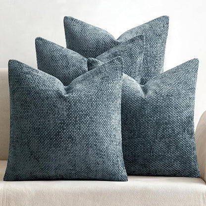 MIULEE Pack of 4 Throw Pillow Covers 20x20 Inch Navy Blue Soft Decorative Chenille Pillow Covers Farmhouse Accent Cushion Covers for Boho Home Decor Bedroom Living Room