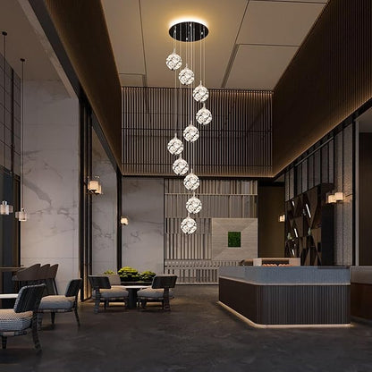 10-Light High Ceilings Long Chandeliers Modern Crystal Staircase Chandelier Hanging Lighting Fixtures Long Raindrop Hanging Chandeliers for Staircase,Foyer,Entryway