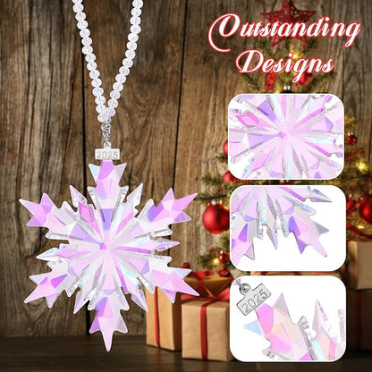 2025 Annual Edition Snowflake Crystal Christmas Ornament, Large Ornaments Display Winter House Decor with Gift Box(Colourful A)
