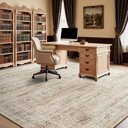 Lofus 9x12 Area Rug for Living Room,Beige Washable Large Rugs with Non-Slip Backing,Soft Neutral Carpets for Bedroom Dining Room Home Office Indoor Nursery