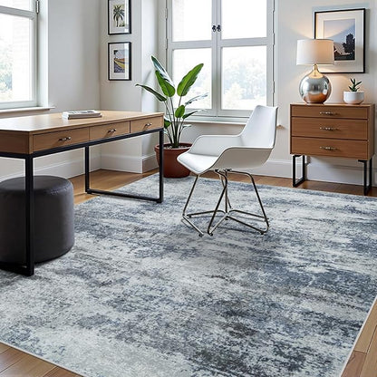 6x9 Area Rugs for Living Room Rug Washable: Abstract Rug for Dining Room Bedroom Carpet Non Slip 6 by 9 Indoor Modern Nursery Home Office Blue Grey