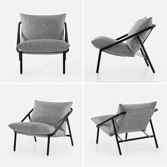 ZINUS Ada Sling Accent Chair, Metal Framed Armchair with Shredded Foam Cushioning, Light Grey