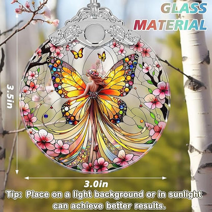 Stained Glass Suncatcher Ornament - Fairy Christmas Decorations - Christmas Ornaments for Tree - Holiday Present Ideas - Gift Exchange