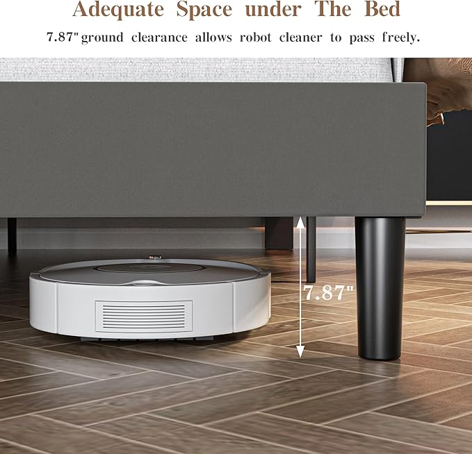 VECELO Queen Bed Frame with Type-C & USB Ports, Upholstered Platform Height-Adjustable Cotton and Linen Headboard,No Box Spring Needed,Noise-Free,Easy Assembly, Dark Gery