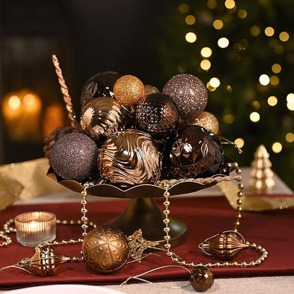 Valery Madelyn 100ct Christmas Tree Decorations Ball Ornament Set, Bronze Copper Brown Gold Shatterproof Hanging Ornaments Bulk for Fall Thanksgiving Autumn Harvest Xmas Holiday Party Decor
