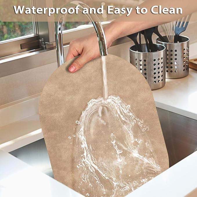 ADRIMER Placemats, Heat Resistant Oval Placemats Set of 4 Washable 12 x 17 Inch, Waterproof Table Placemats Set of 4, Wipeable Faux Leather Placemats for Kitchen, Dining Room, Apricot