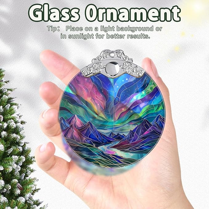 Northern Lights Stained Glass Ornament, Christmas Tree Decor, Northern Lights Ornaments for Christmas Tree