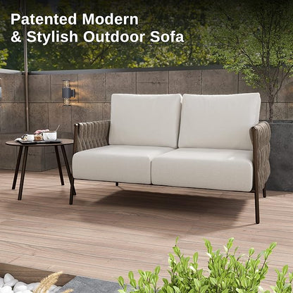 EAST OAK Life Chatter Loveseat, Outdoor Seating for Garden, Balcony, Backyard, Chestnut Brown & Creamy Apricot