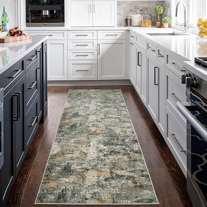 Runner Rug for Hallways Kitchen 2'6"x8' Washable Non Slip: Carpet Non Skid 8ft Entryway Rubber Backed 8 Feet Neutral Abstract Modern Rug Low Pile Pet Friendly Indoor Multi