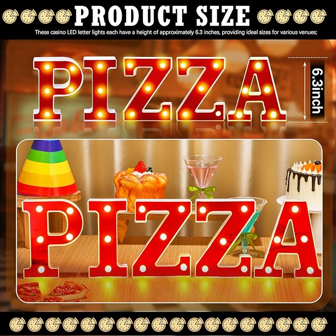 Pizza Light up Letters Sign Party Decorations Battery Powered Marquee Lighted Sign LED Alphabet Letter Lights for Christmas Night Party Birthday Home Tabletop Decor Supplies Xmas Gift
