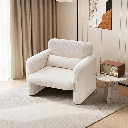 33.86" Accent Chairs, Modern Sherpa Fabric Armed Chair Comfy Upholstered Armchair Leisure Single Sofa Chair with a Waist Pillow for Bedroom, Office and Living Room