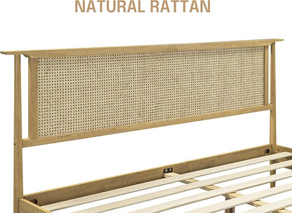 NTC Ruby Wooden Bed Frame with Headboard, Solid Wood Foundation with Silent Slats and Wood Central Supports, 1000 Lb Capacity, Effortless Assembly, Multiple Sizes and Colors (Sand, King)