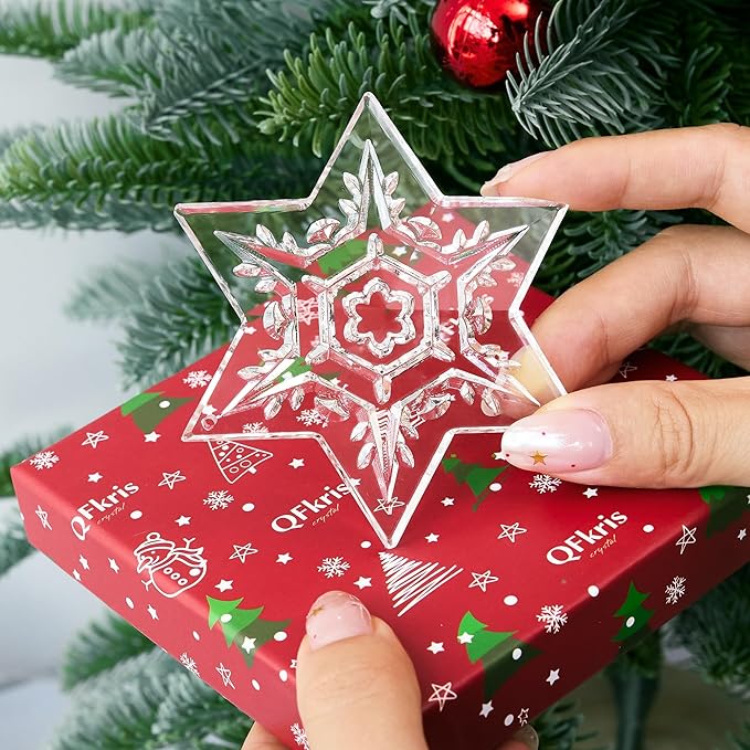 Crystal Snowflake Ornaments for Christmas Tree, 3.5" Clear Glass Snowflake Ornaments, 2025 Crystal Christmas Snow Flake for Tree, Xmas Gift for Home Decoration