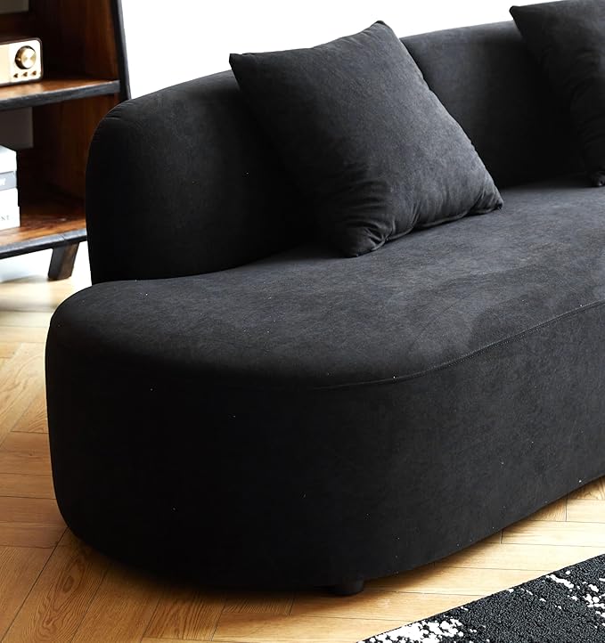 90" Curved Sofa with Throw Pillows, 4 Seater Luxury Velvet Couch with Half Moon Design and High-Density Foam, Ideal for Modern Living Room, Office & Apartment, Black