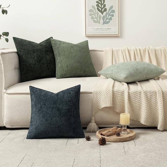 MIULEE Pack of 4 Christmas Throw Pillow Covers 20x20 Inch Neutral Green Soft Decorative Chenille Pillow Covers Farmhouse Accent Cushion Covers for Boho Home Decor Bedroom Living Room